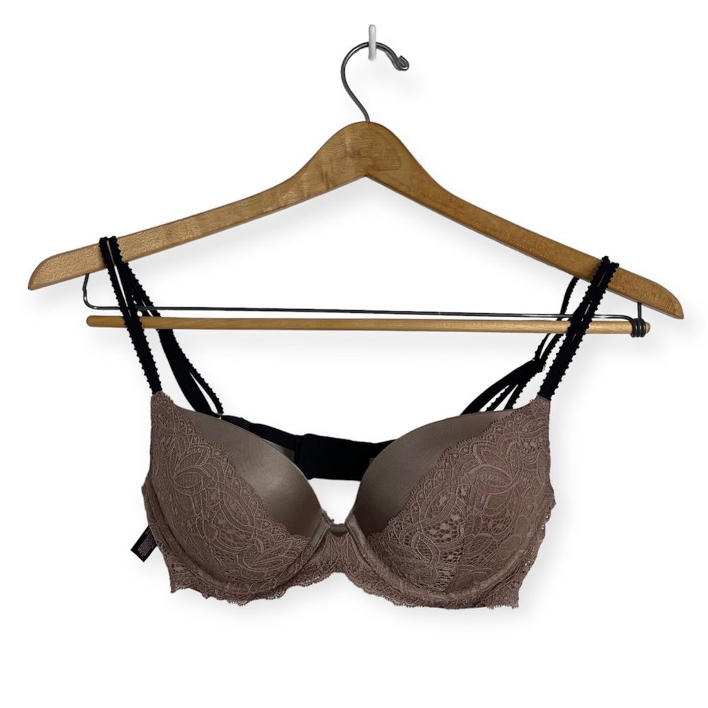 Victorias Secret Brown Black Lace Strappy Cage Very Sexy Push Up UW Bra Sise 36C